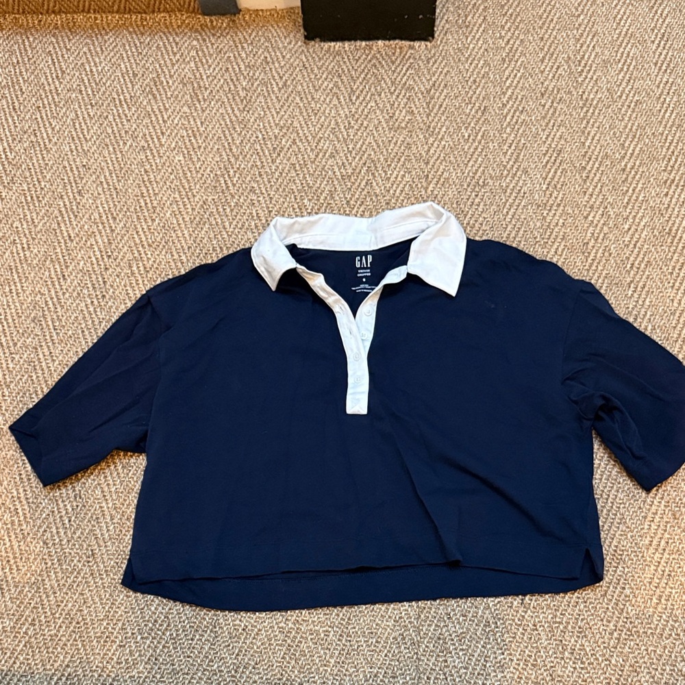 GAP Women’s Navy Polo Top with White Collar